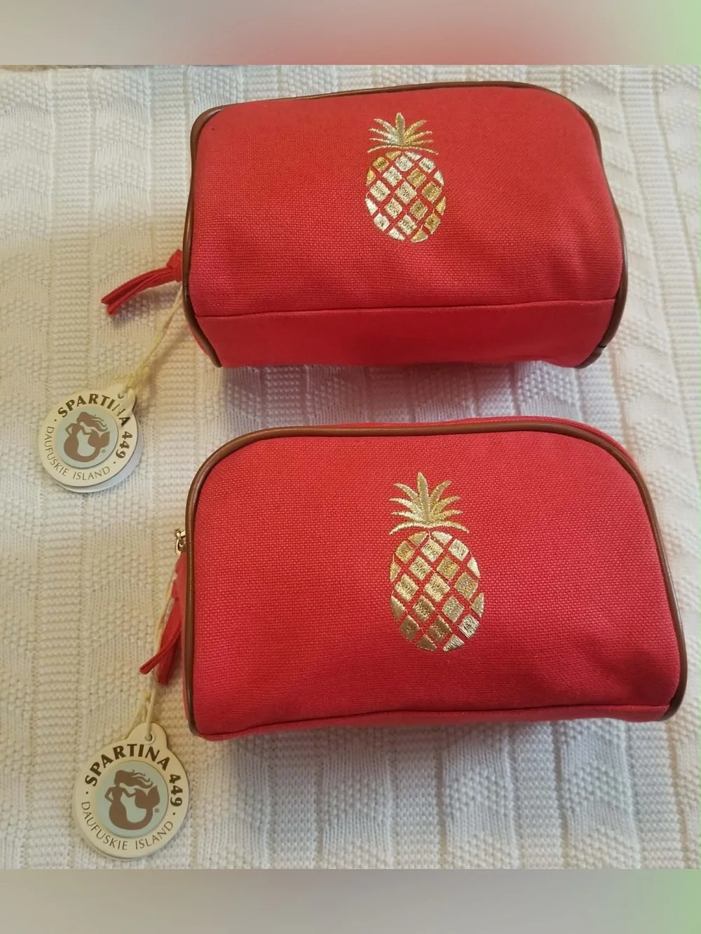 2 Spartina 449 Coral Orange Travel Pouch with Gold Hardware